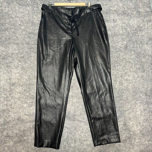 Nine West Pants - Nine West Pants Womens XL Black Straight Belted Faux Leather High Rise NEW $54